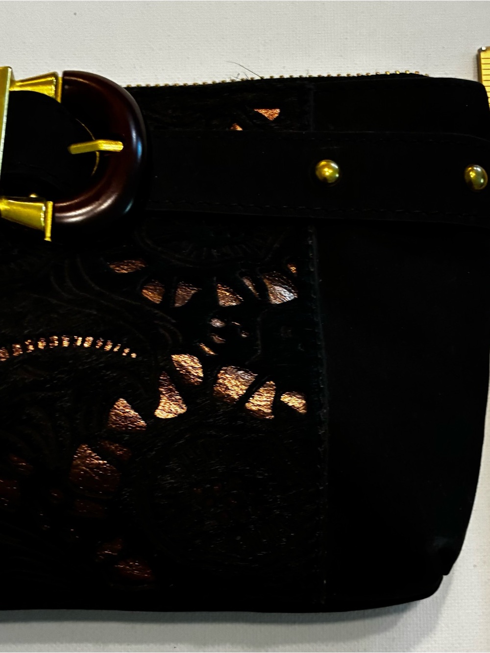 Sharif Legacy NWT Nubuck
Leather Wristlet Mini Bag Black &Gold - Picture 11 of 15